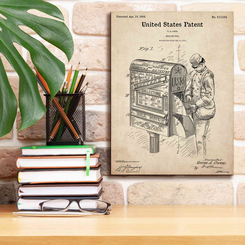 Image of 'Mailbox Blueprint Patent Parchment,' Canvas Wall Art,12 x 16