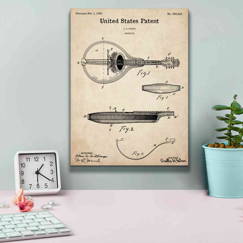 Image of 'Mandolin Blueprint Patent Parchment,' Canvas Wall Art,12 x 16