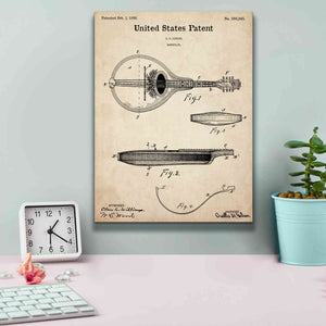 'Mandolin Blueprint Patent Parchment,' Canvas Wall Art,12 x 16