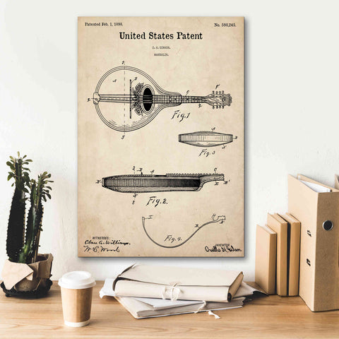 Image of 'Mandolin Blueprint Patent Parchment,' Canvas Wall Art,18 x 26