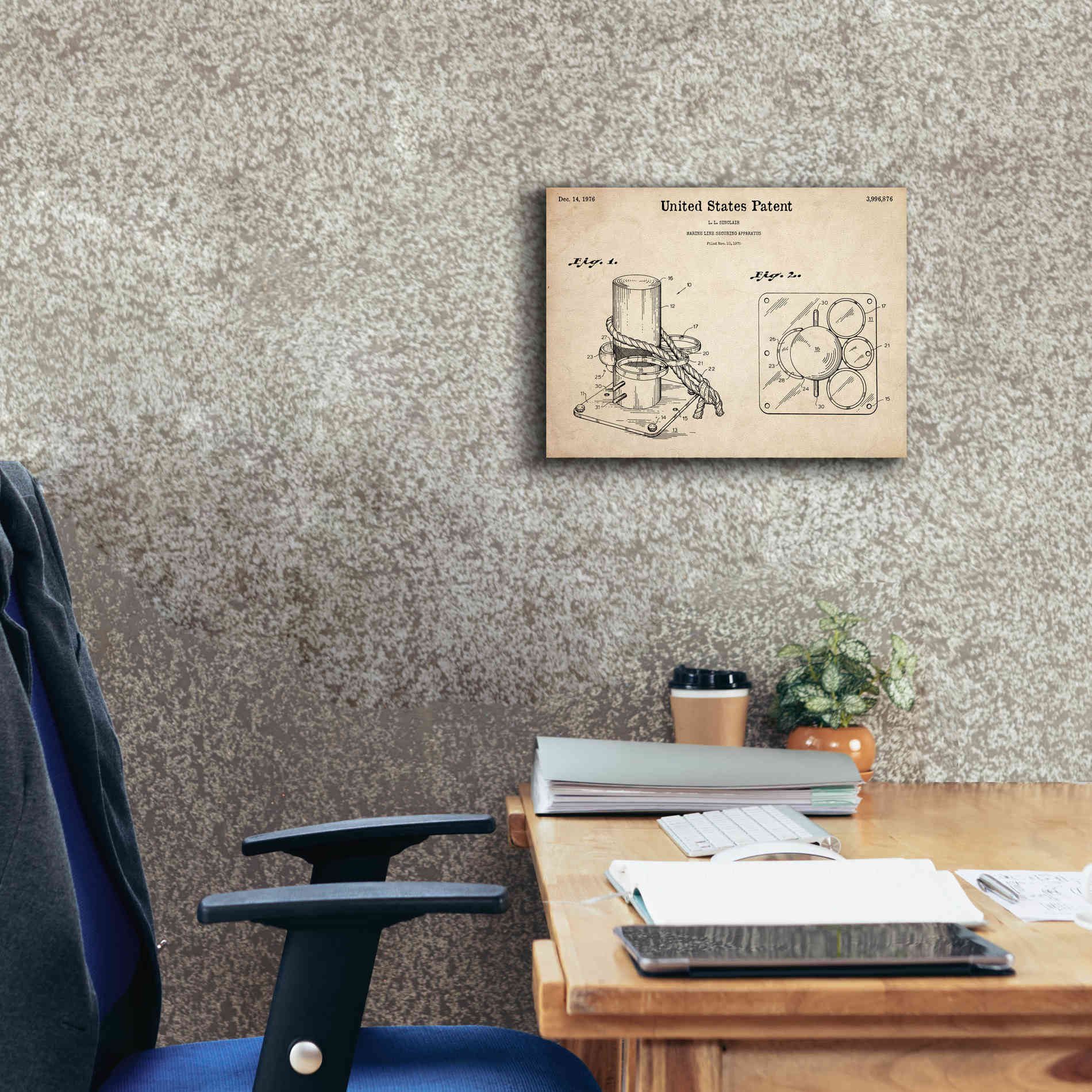 'Marine Line Secure Device Blueprint Patent Parchment,' Canvas Wall Art,16 x 12