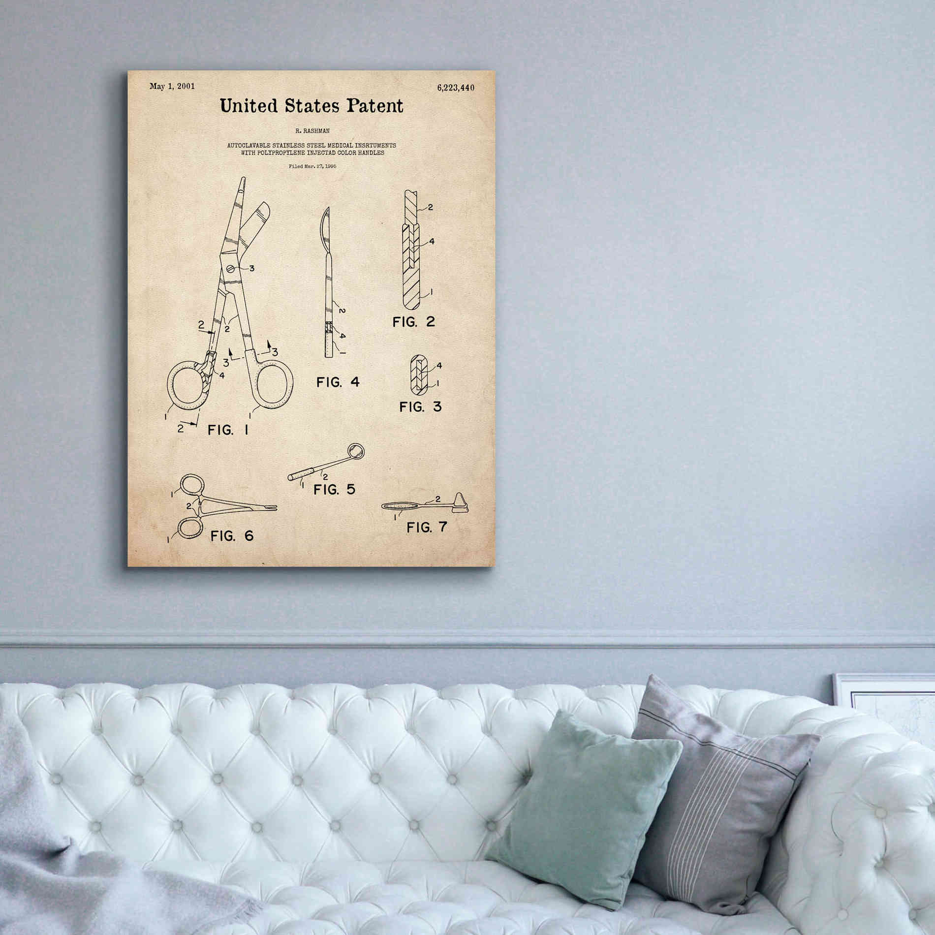 'Medical Instruments Blueprint Patent Parchment,' Canvas Wall Art,40 x 54