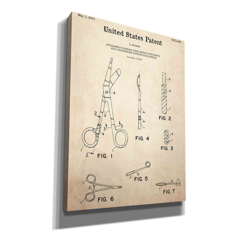 Image of 'Medical Instruments Blueprint Patent Parchment,' Canvas Wall Art,12x16x1.1x0,18x26x1.1x0,26x34x1.74x0,40x54x1.74x0
