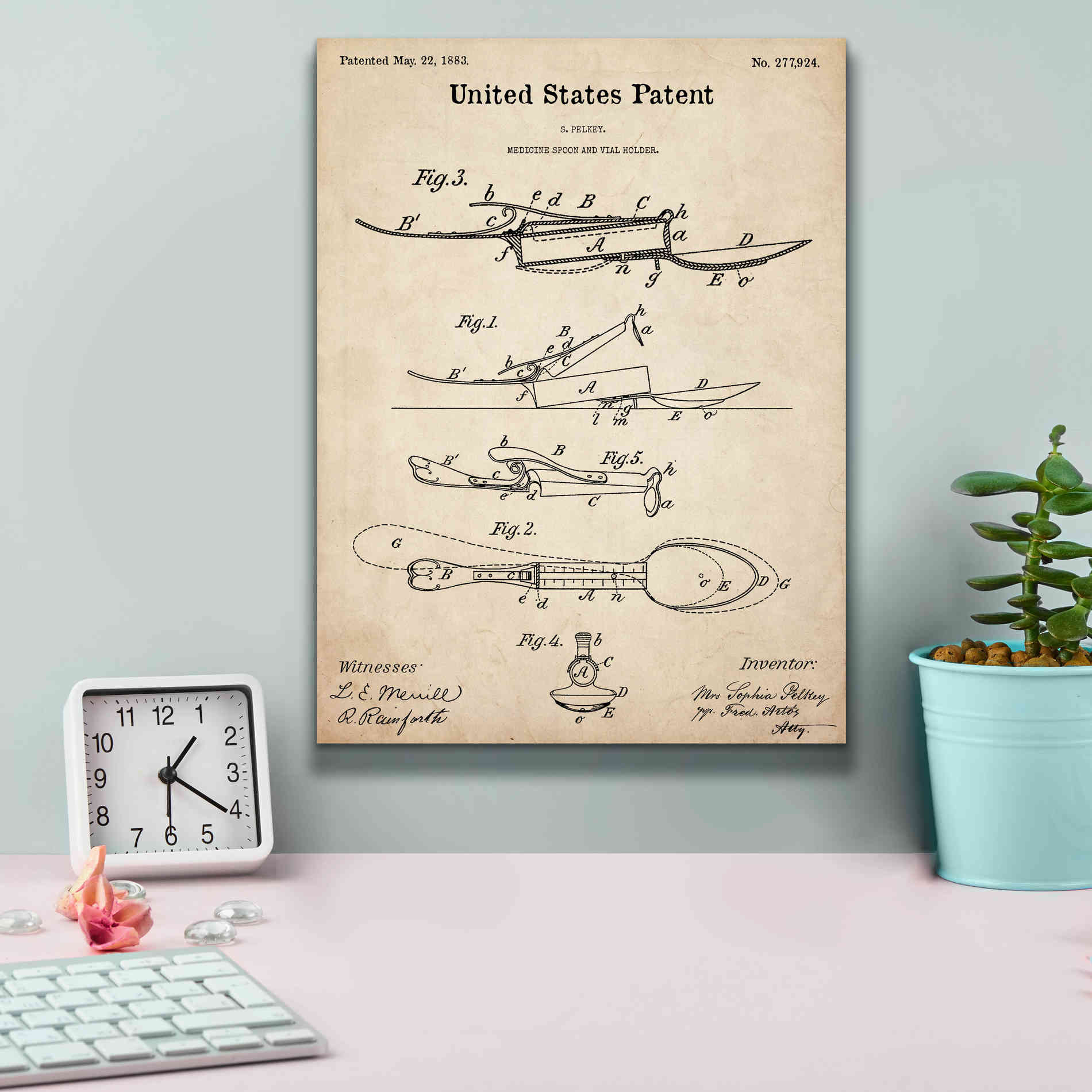 'Medicine Spoon Blueprint Patent Parchment,' Canvas Wall Art,12 x 16