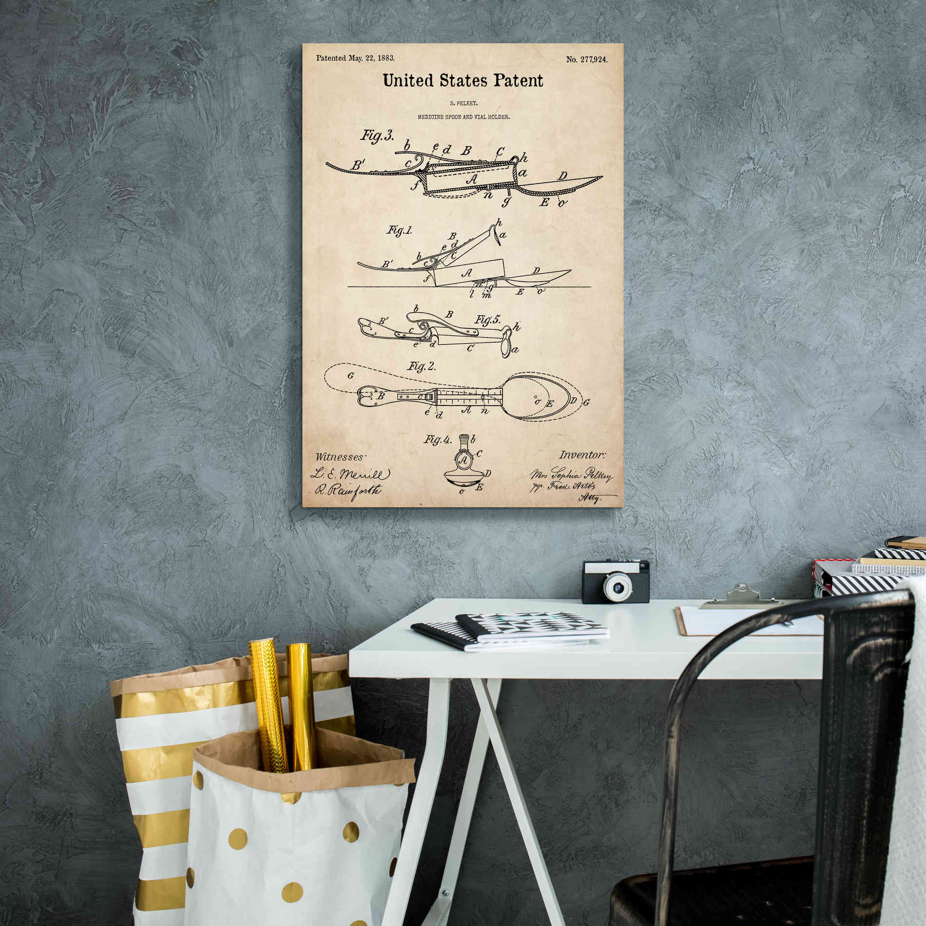 'Medicine Spoon Blueprint Patent Parchment,' Canvas Wall Art,18 x 26