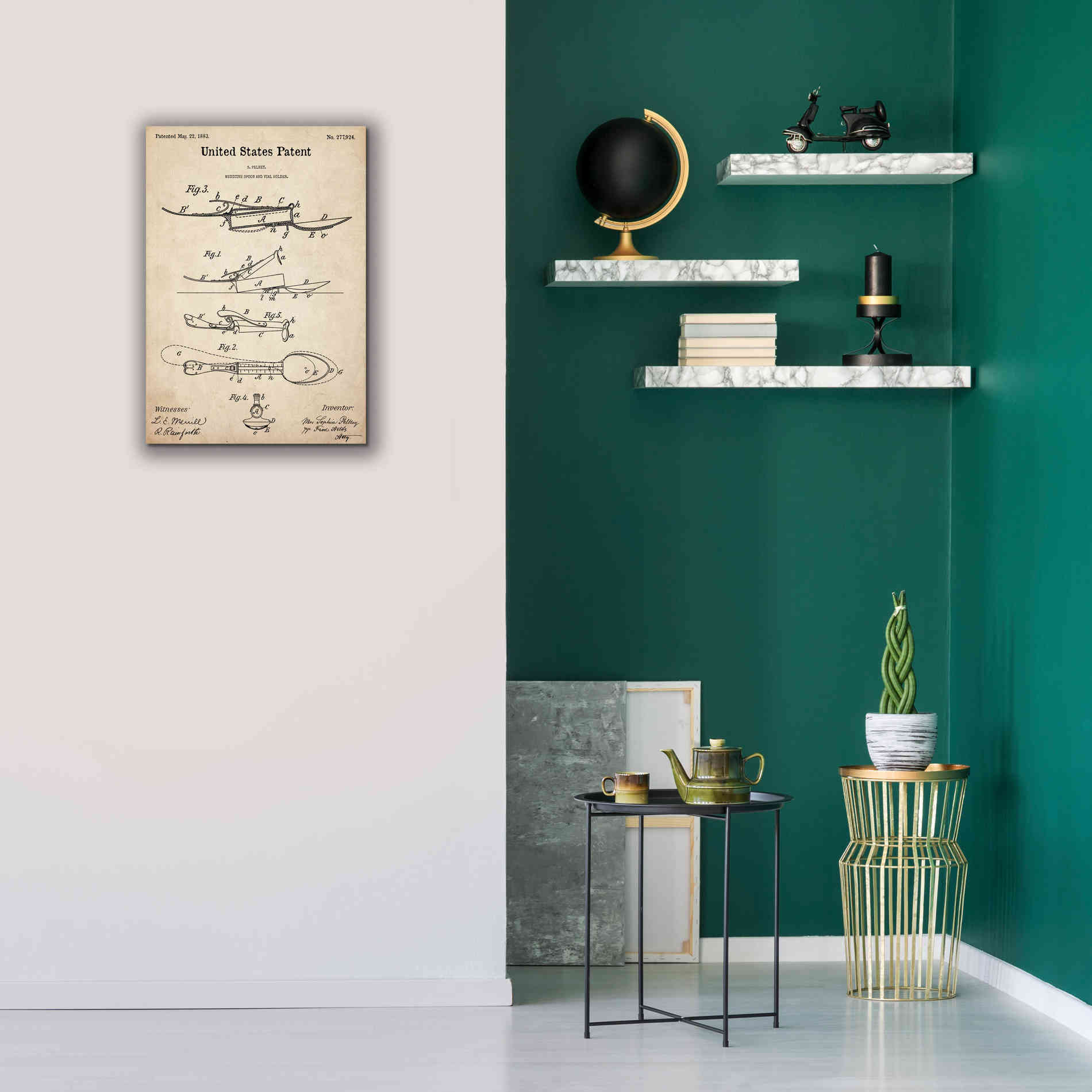 'Medicine Spoon Blueprint Patent Parchment,' Canvas Wall Art,18 x 26