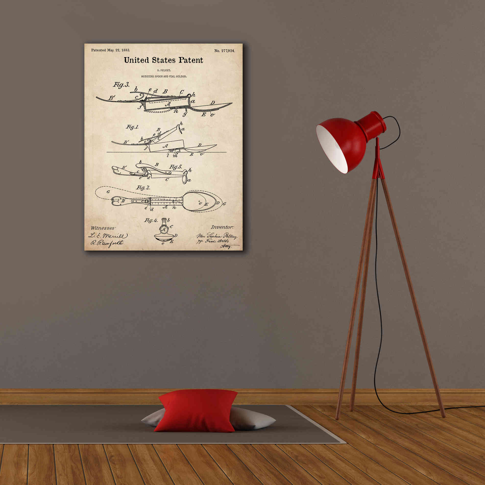 'Medicine Spoon Blueprint Patent Parchment,' Canvas Wall Art,26 x 34