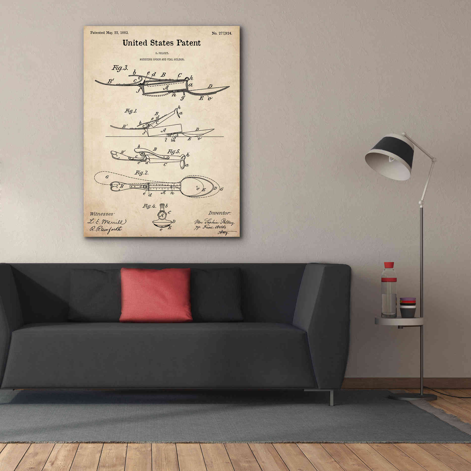 'Medicine Spoon Blueprint Patent Parchment,' Canvas Wall Art,40 x 54