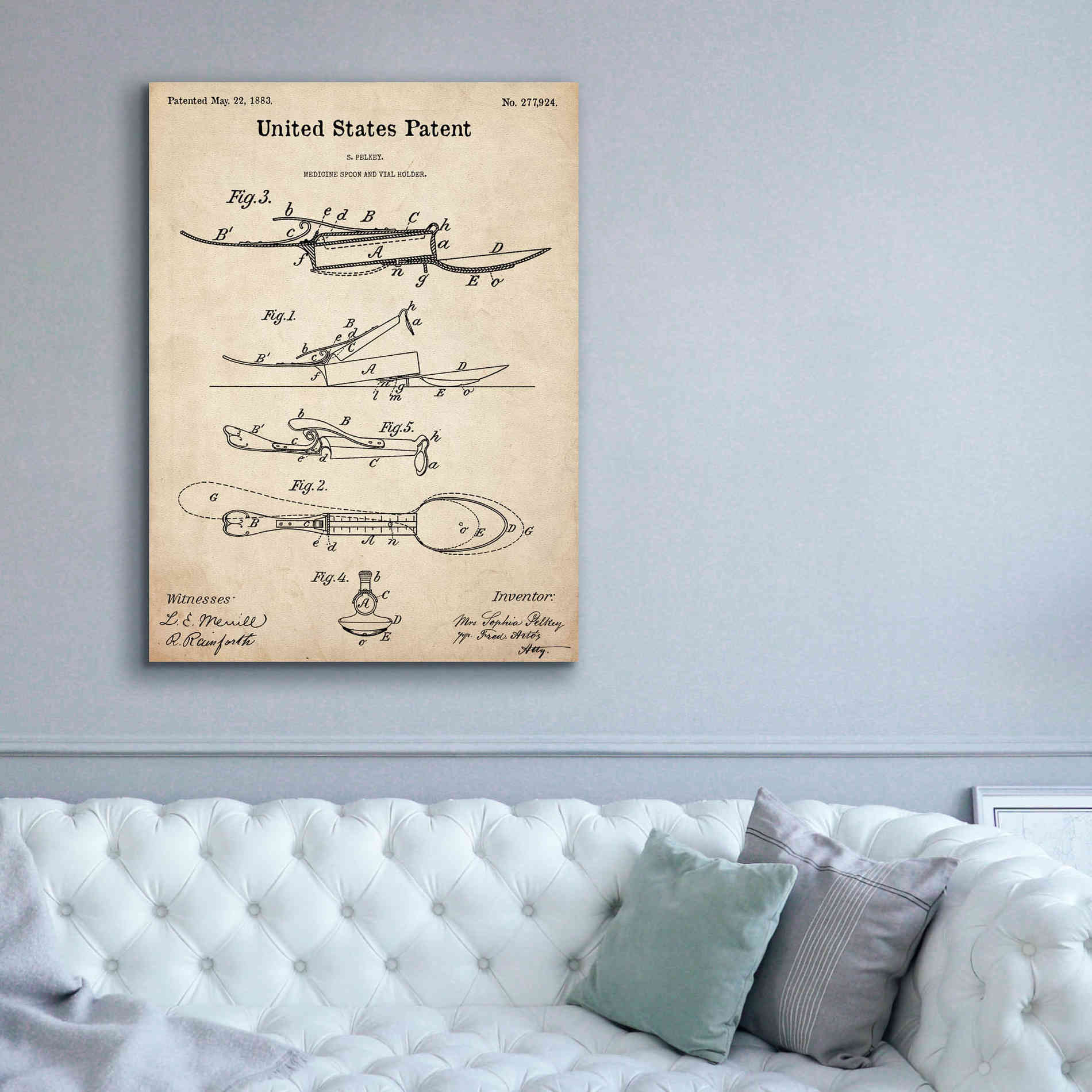 'Medicine Spoon Blueprint Patent Parchment,' Canvas Wall Art,40 x 54