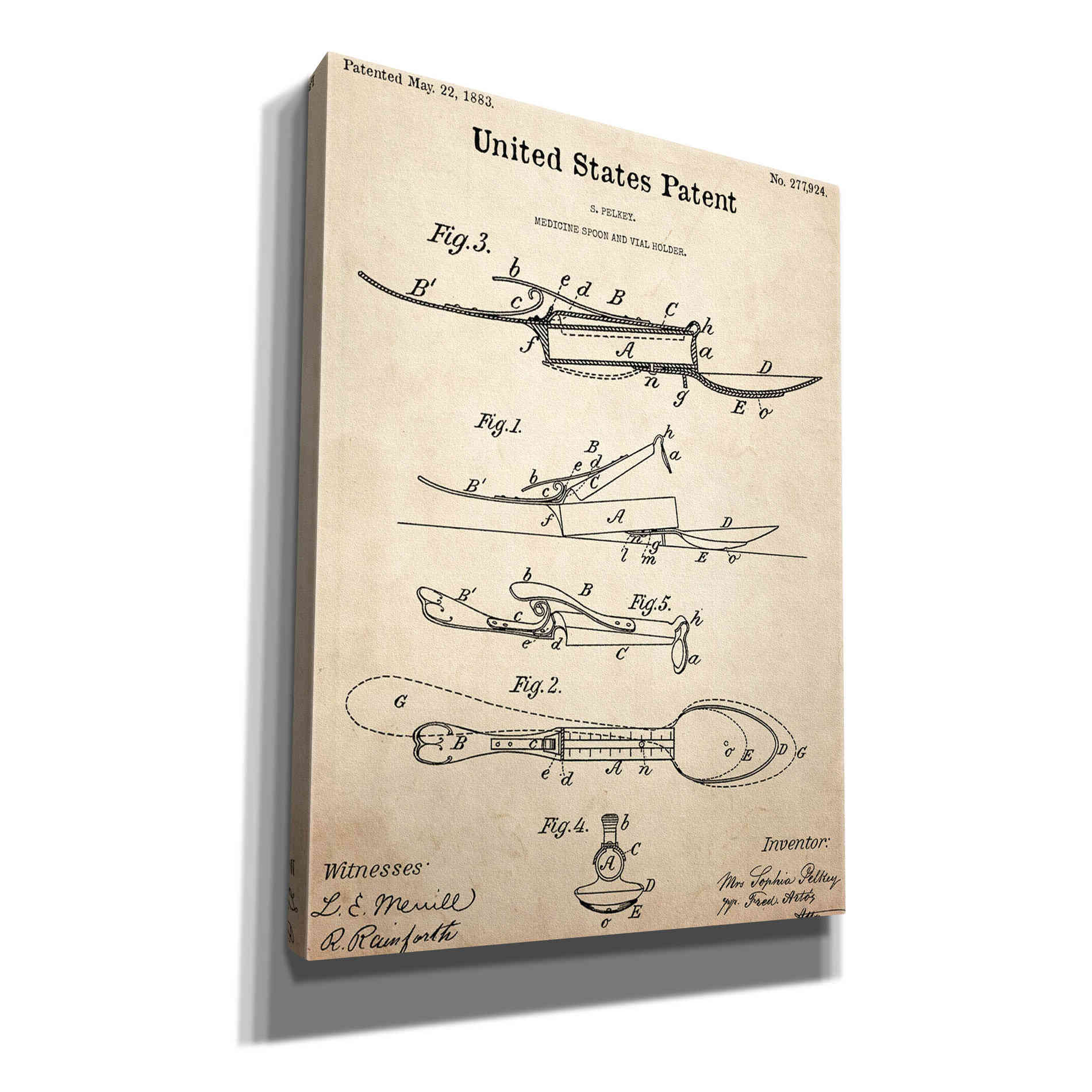 'Medicine Spoon Blueprint Patent Parchment,' Canvas Wall Art,12x16x1.1x0,18x26x1.1x0,26x34x1.74x0,40x54x1.74x0