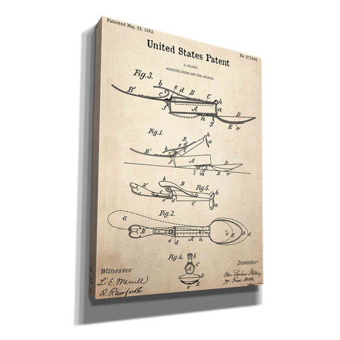 Image of 'Medicine Spoon Blueprint Patent Parchment,' Canvas Wall Art,12x16x1.1x0,18x26x1.1x0,26x34x1.74x0,40x54x1.74x0