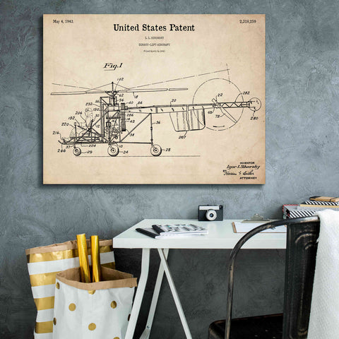 Image of 'Direct-Lift Aircraft Blueprint Patent Parchment,' Canvas Wall Art,34 x 26