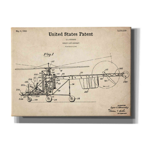 Image of 'Direct-Lift Aircraft Blueprint Patent Parchment,' Canvas Wall Art,16x12x1.1x0,26x18x1.1x0,34x26x1.74x0,54x40x1.74x0