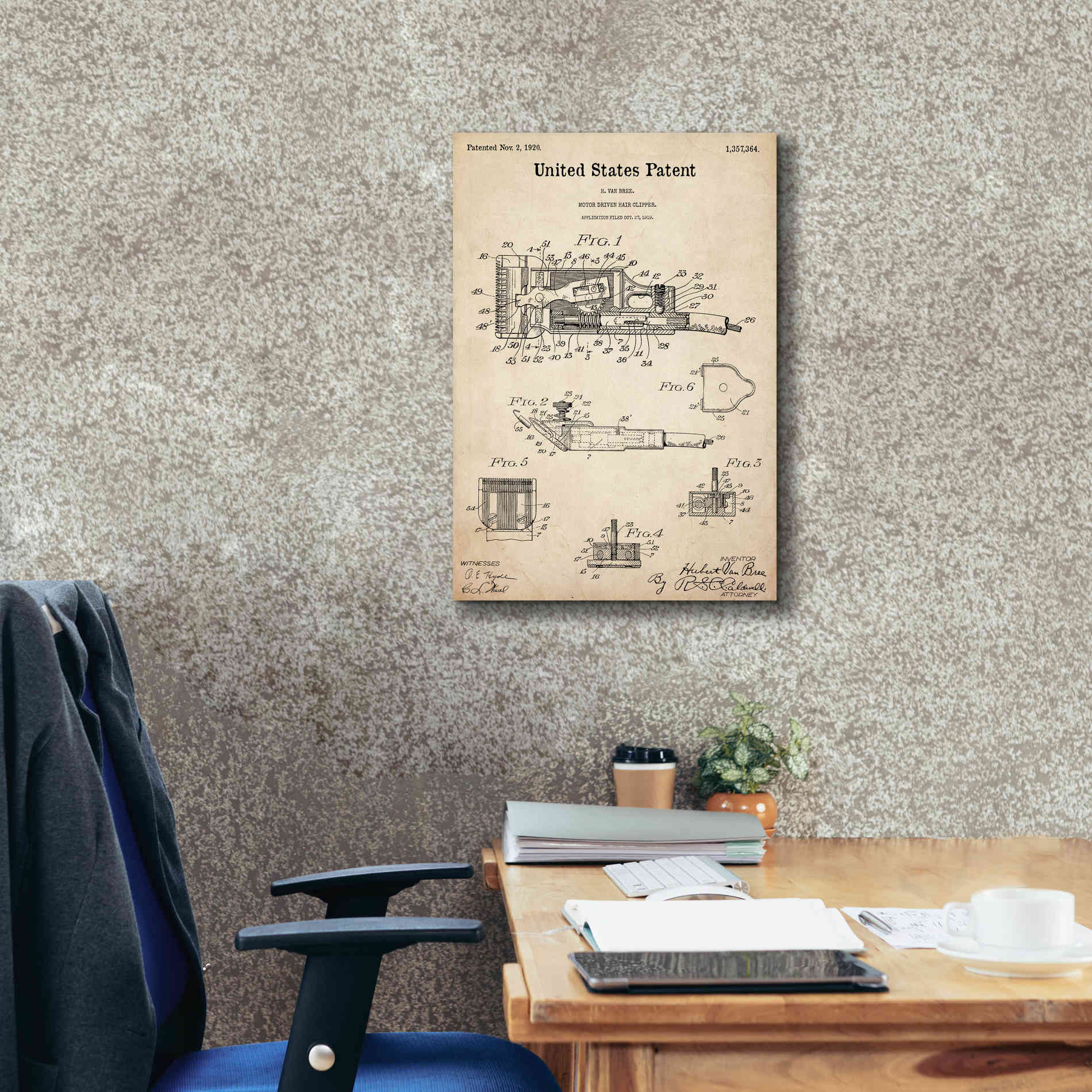 'Motor Hair Clipper Blueprint Patent Parchment,' Canvas Wall Art,18 x 26