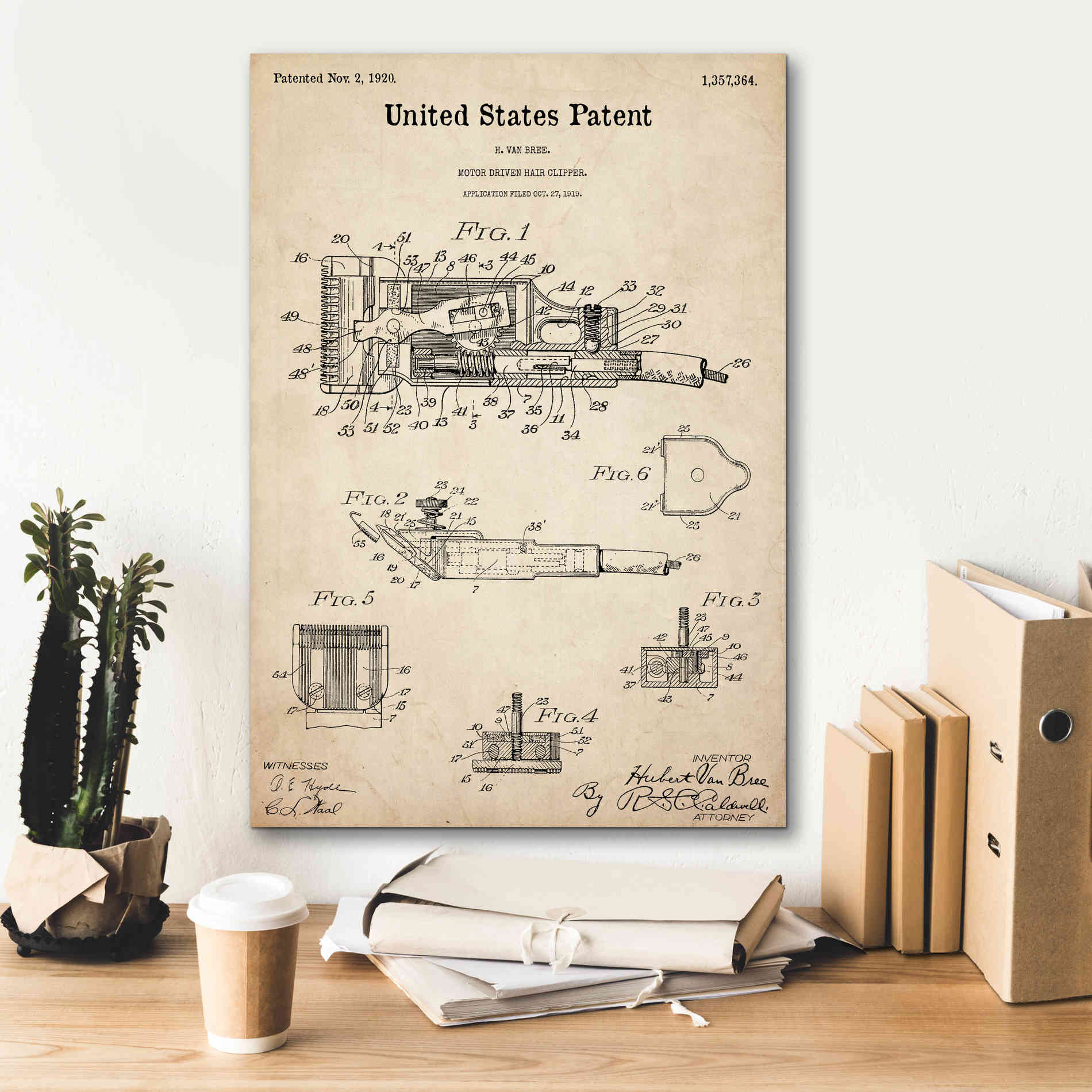 'Motor Hair Clipper Blueprint Patent Parchment,' Canvas Wall Art,18 x 26