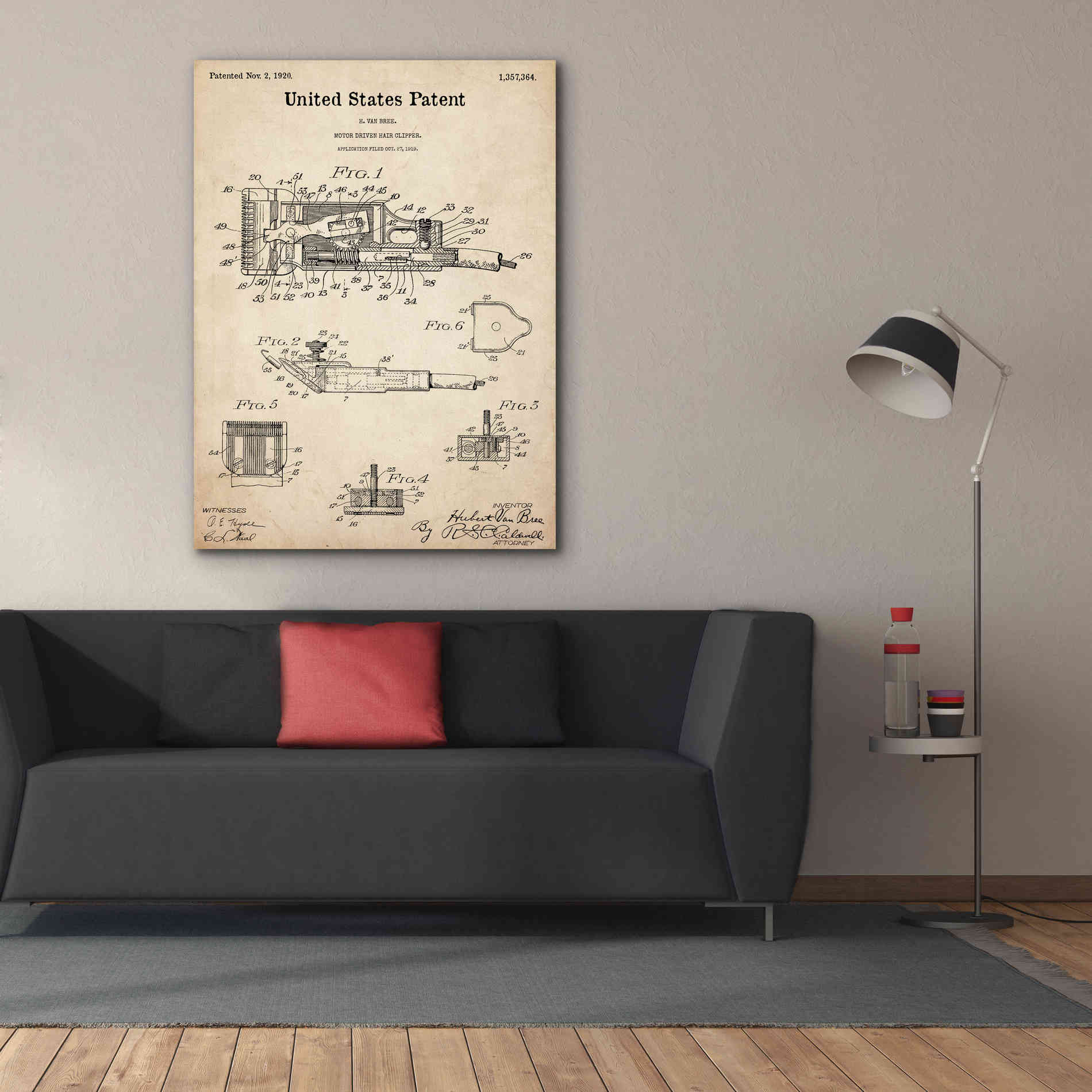 'Motor Hair Clipper Blueprint Patent Parchment,' Canvas Wall Art,40 x 54