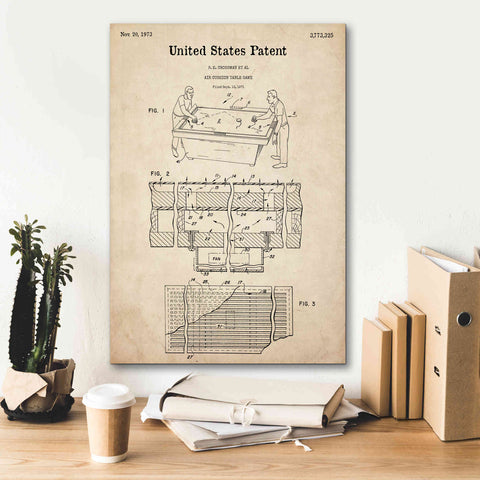 Image of 'Air Hockey Blueprint Patent Parchment,' Canvas Wall Art,18 x 26