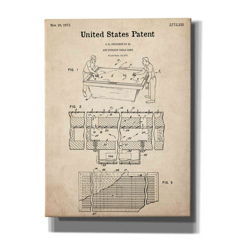 Image of 'Air Hockey Blueprint Patent Parchment,' Canvas Wall Art,12x16x1.1x0,18x26x1.1x0,26x34x1.74x0,40x54x1.74x0