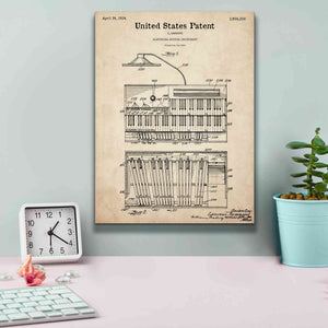 'Keyboard Instrument Blueprint Patent Parchment,' Canvas Wall Art,12 x 16