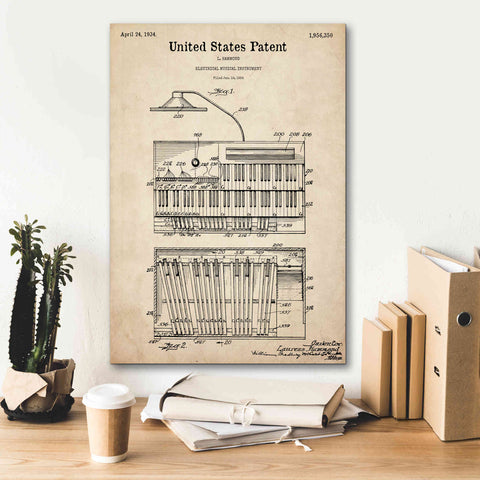 Image of 'Keyboard Instrument Blueprint Patent Parchment,' Canvas Wall Art,18 x 26