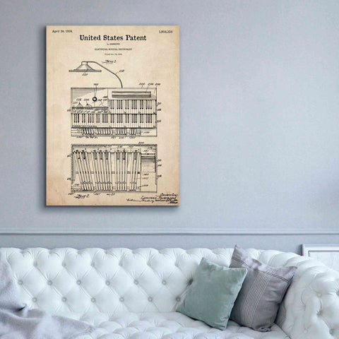 Image of 'Keyboard Instrument Blueprint Patent Parchment,' Canvas Wall Art,40 x 54