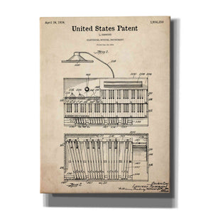 'Keyboard Instrument Blueprint Patent Parchment,' Canvas Wall Art,12x16x1.1x0,18x26x1.1x0,26x34x1.74x0,40x54x1.74x0