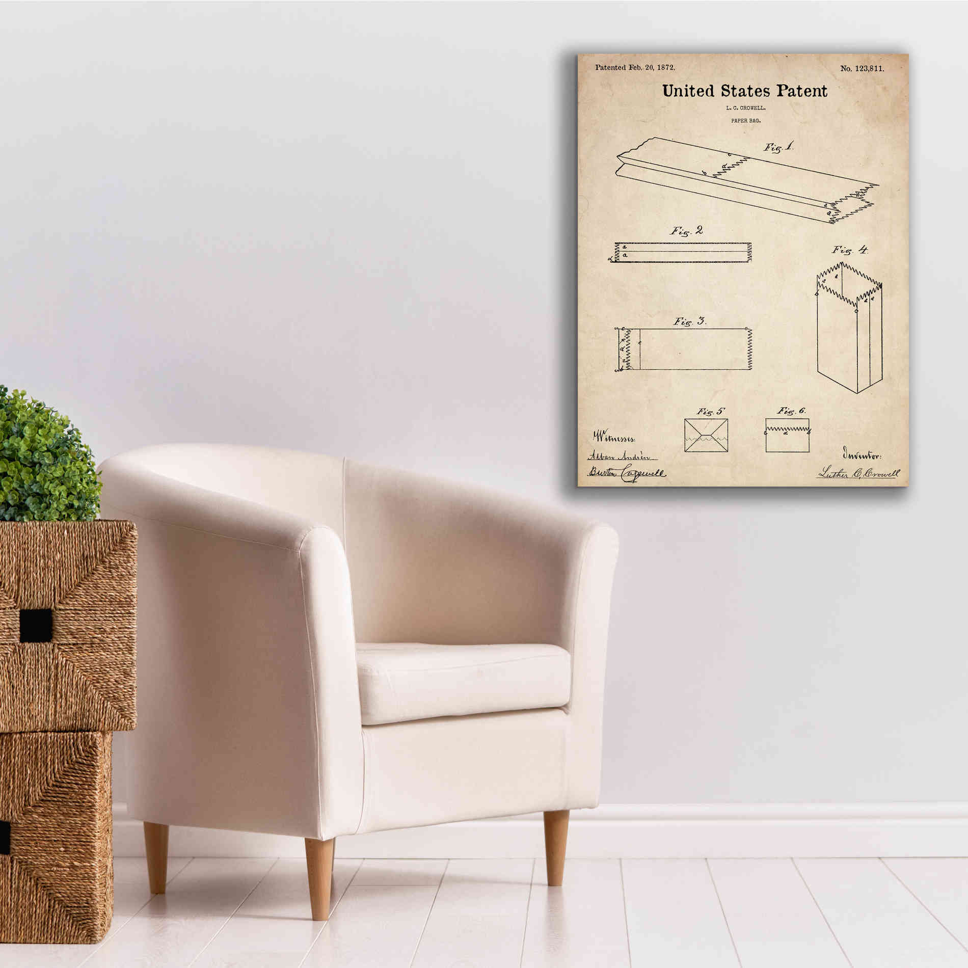 'Paper Bag Blueprint Patent Parchment,' Canvas Wall Art,26 x 34