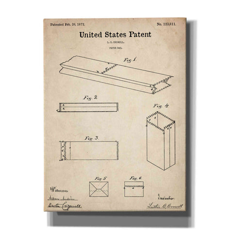 Image of 'Paper Bag Blueprint Patent Parchment,' Canvas Wall Art,12x16x1.1x0,18x26x1.1x0,26x34x1.74x0,40x54x1.74x0