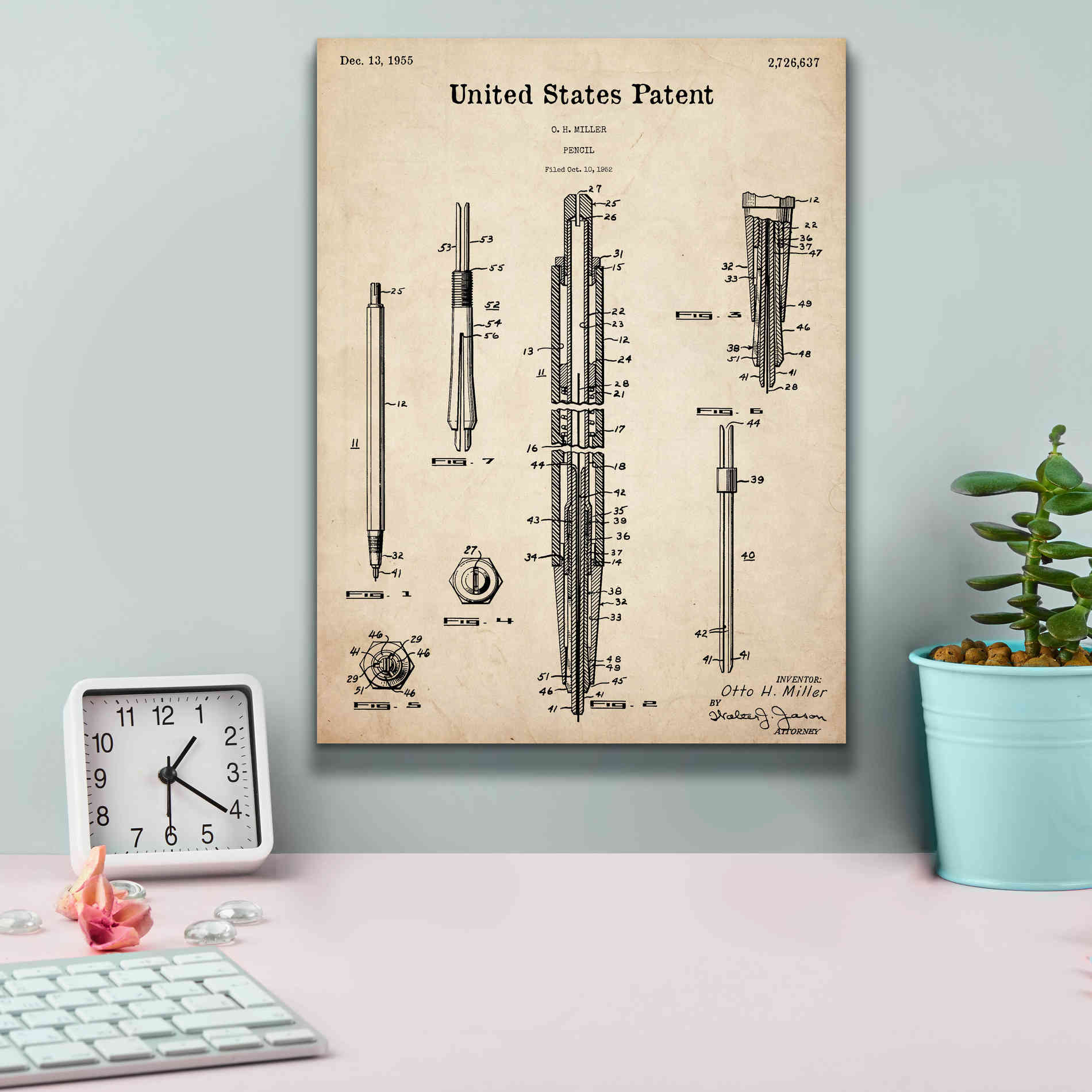 'Mechanical Pencil Blueprint Patent Parchment,' Canvas Wall Art,12 x 16