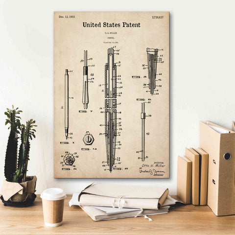 Image of 'Mechanical Pencil Blueprint Patent Parchment,' Canvas Wall Art,18 x 26
