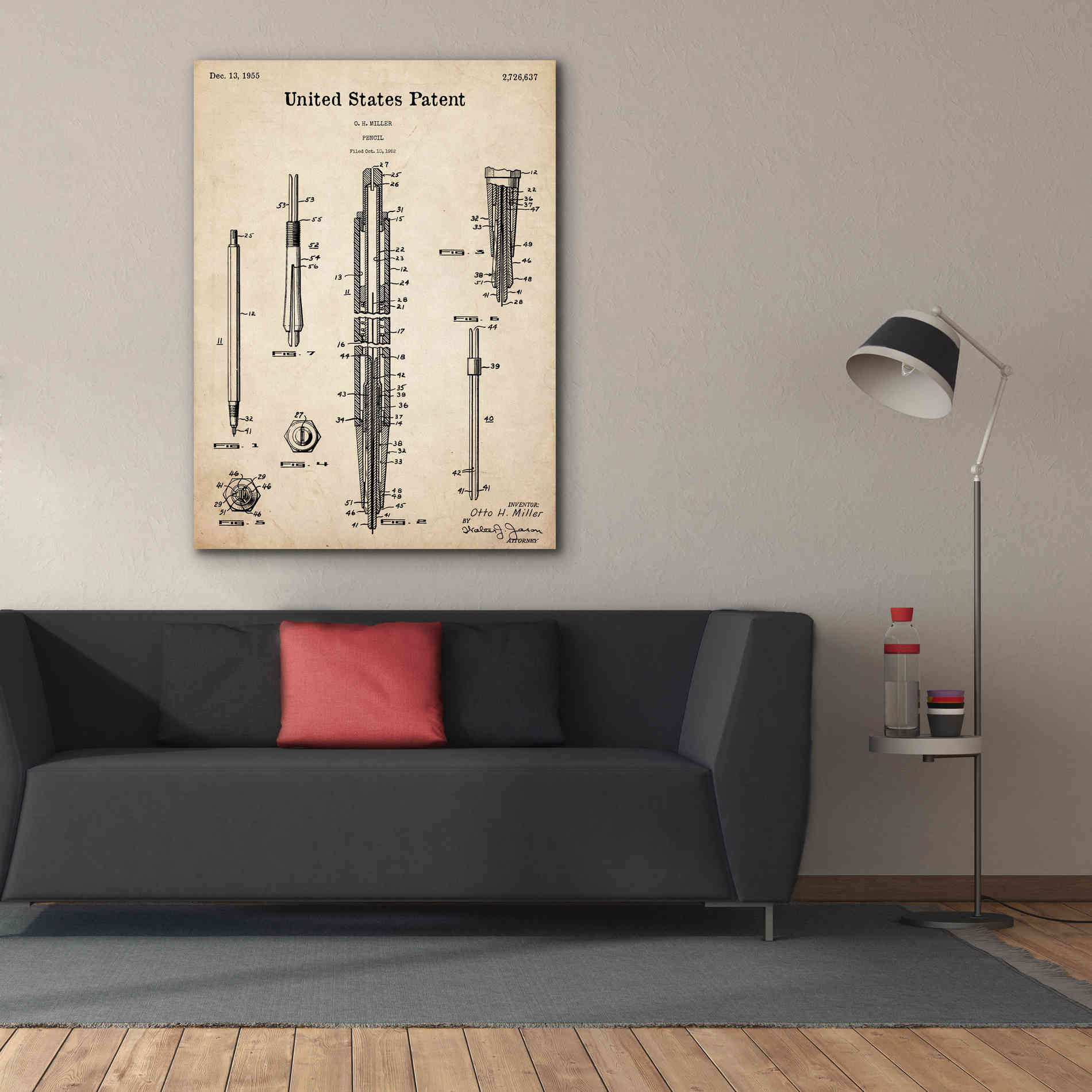 'Mechanical Pencil Blueprint Patent Parchment,' Canvas Wall Art,40 x 54