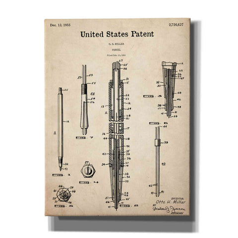 Image of 'Mechanical Pencil Blueprint Patent Parchment,' Canvas Wall Art,12x16x1.1x0,18x26x1.1x0,26x34x1.74x0,40x54x1.74x0