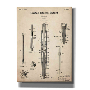 'Mechanical Pencil Blueprint Patent Parchment,' Canvas Wall Art,12x16x1.1x0,18x26x1.1x0,26x34x1.74x0,40x54x1.74x0