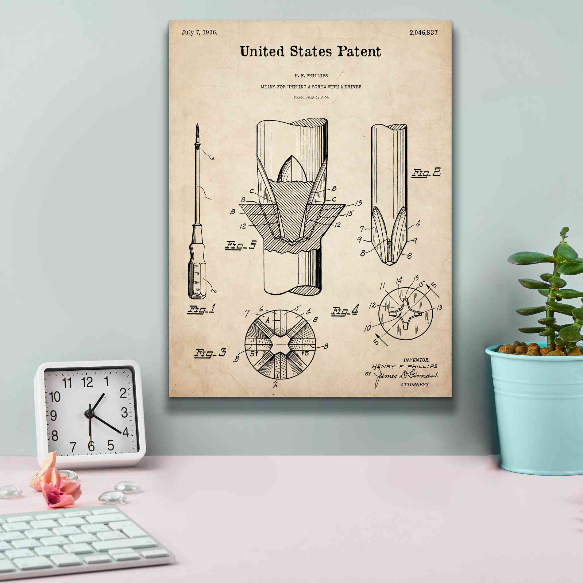 'Screw Driver Blueprint Patent Parchment,' Canvas Wall Art,12 x 16