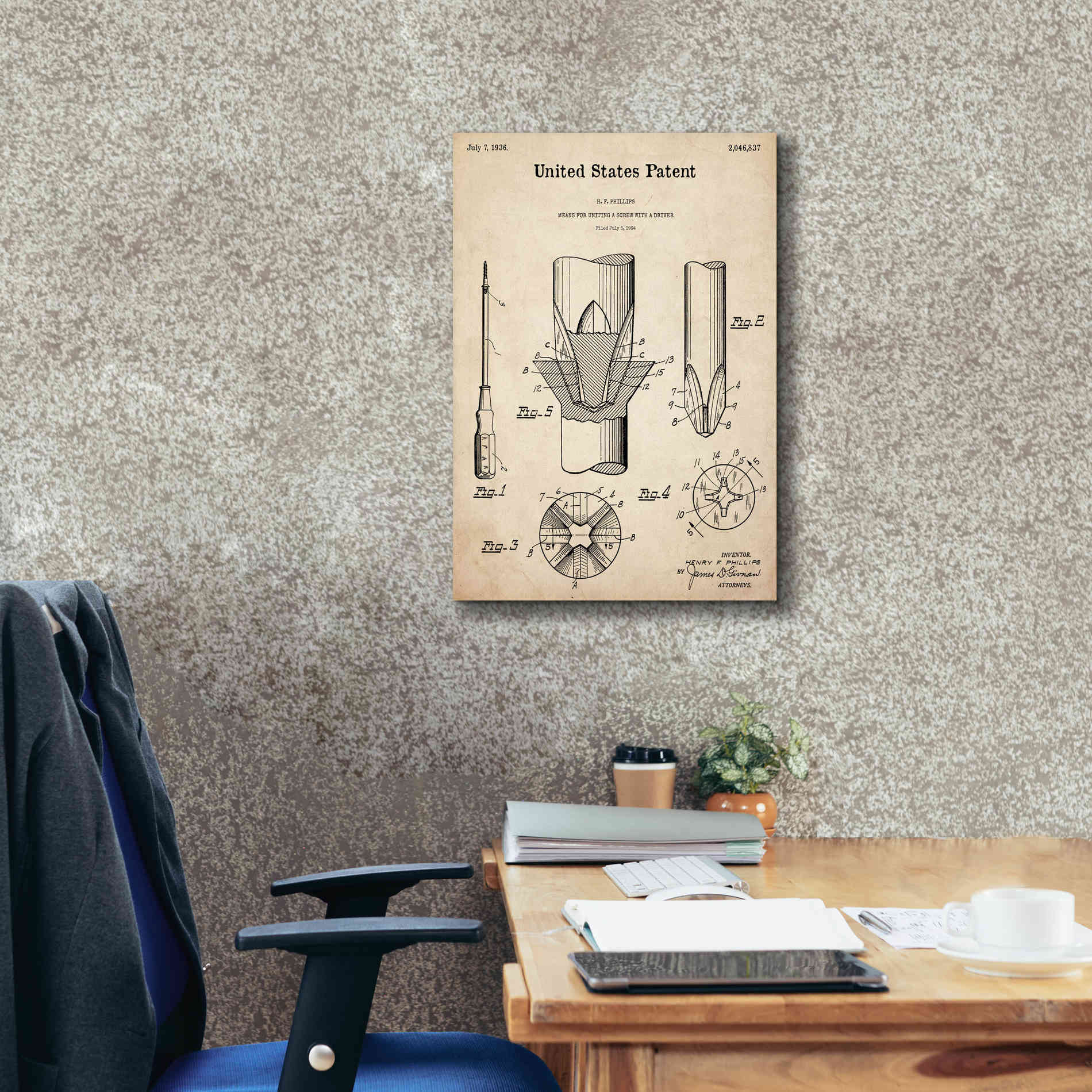 'Screw Driver Blueprint Patent Parchment,' Canvas Wall Art,18 x 26
