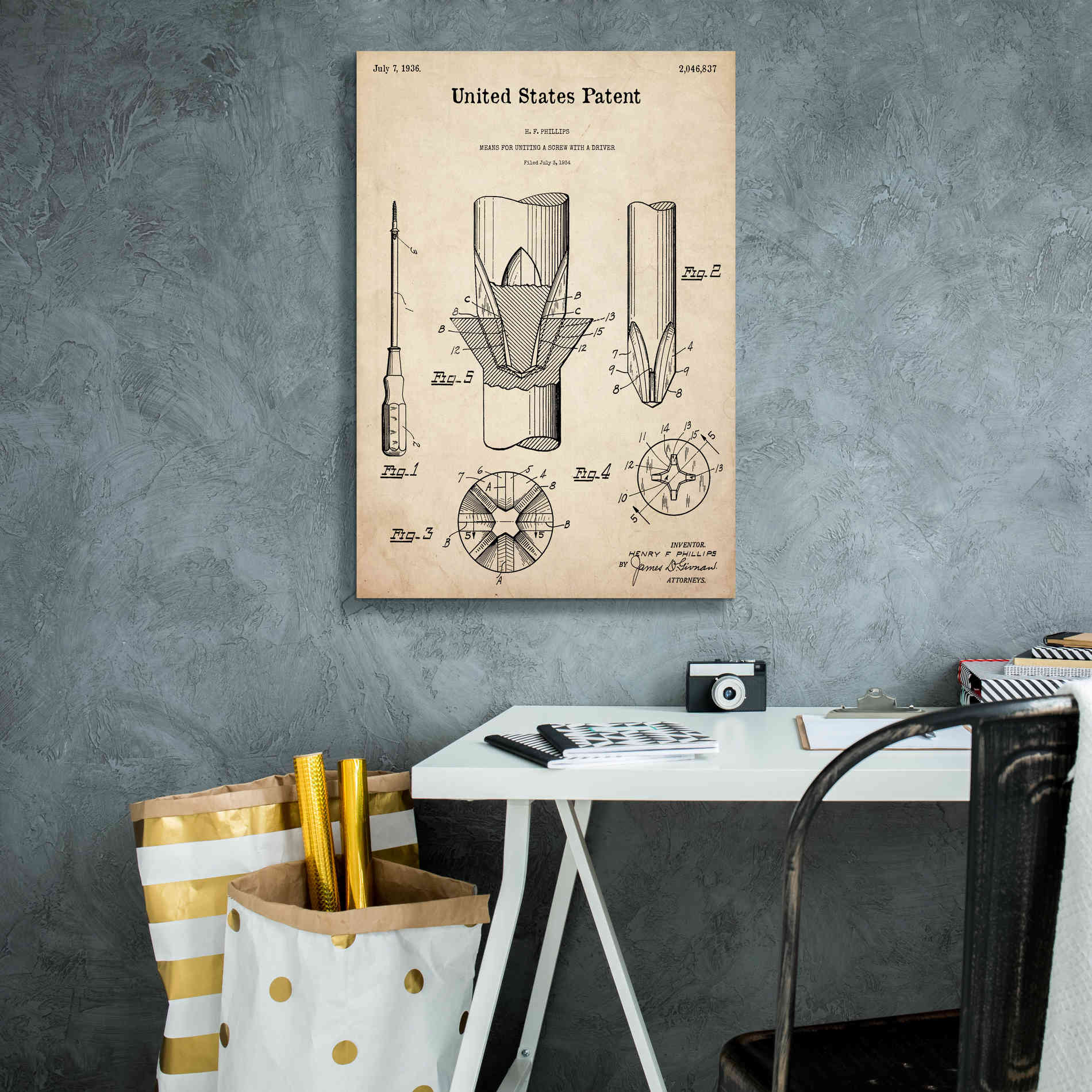 'Screw Driver Blueprint Patent Parchment,' Canvas Wall Art,18 x 26