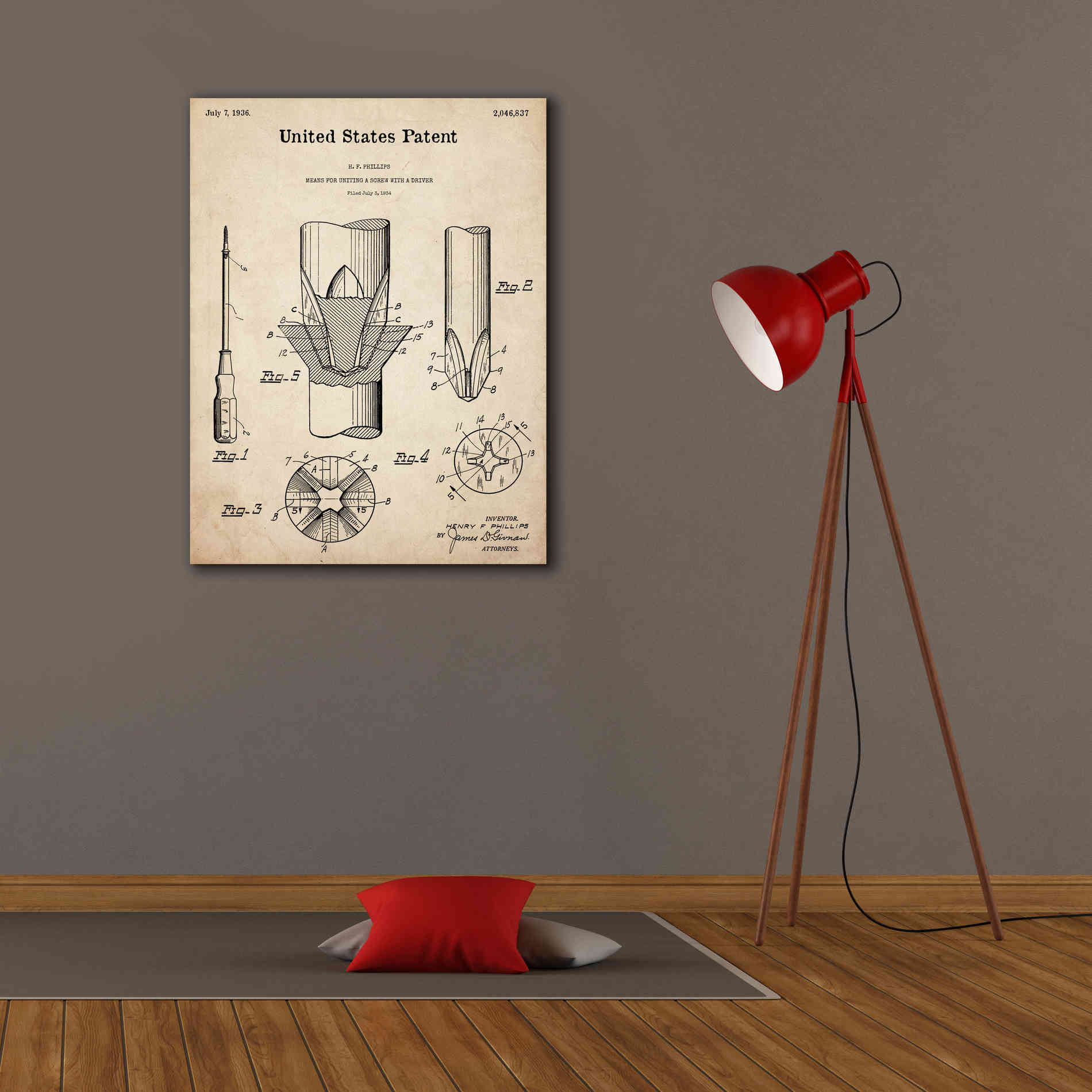 'Screw Driver Blueprint Patent Parchment,' Canvas Wall Art,26 x 34