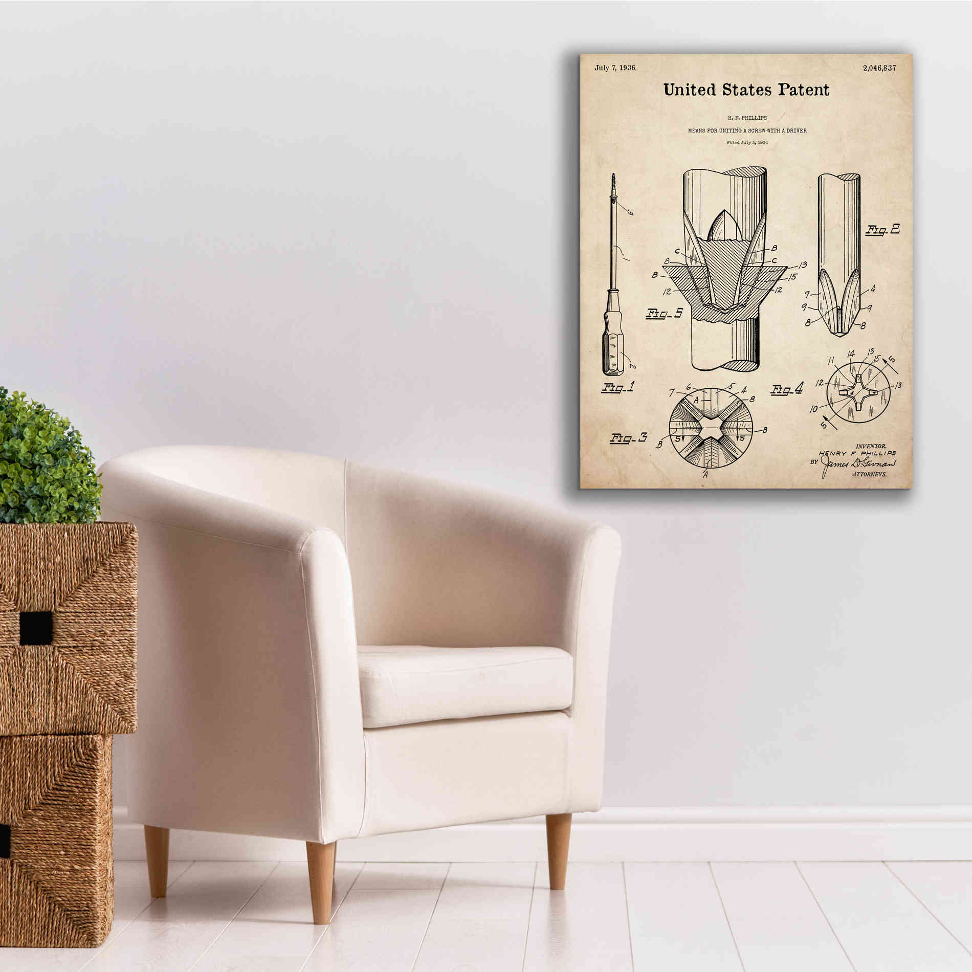 'Screw Driver Blueprint Patent Parchment,' Canvas Wall Art,26 x 34