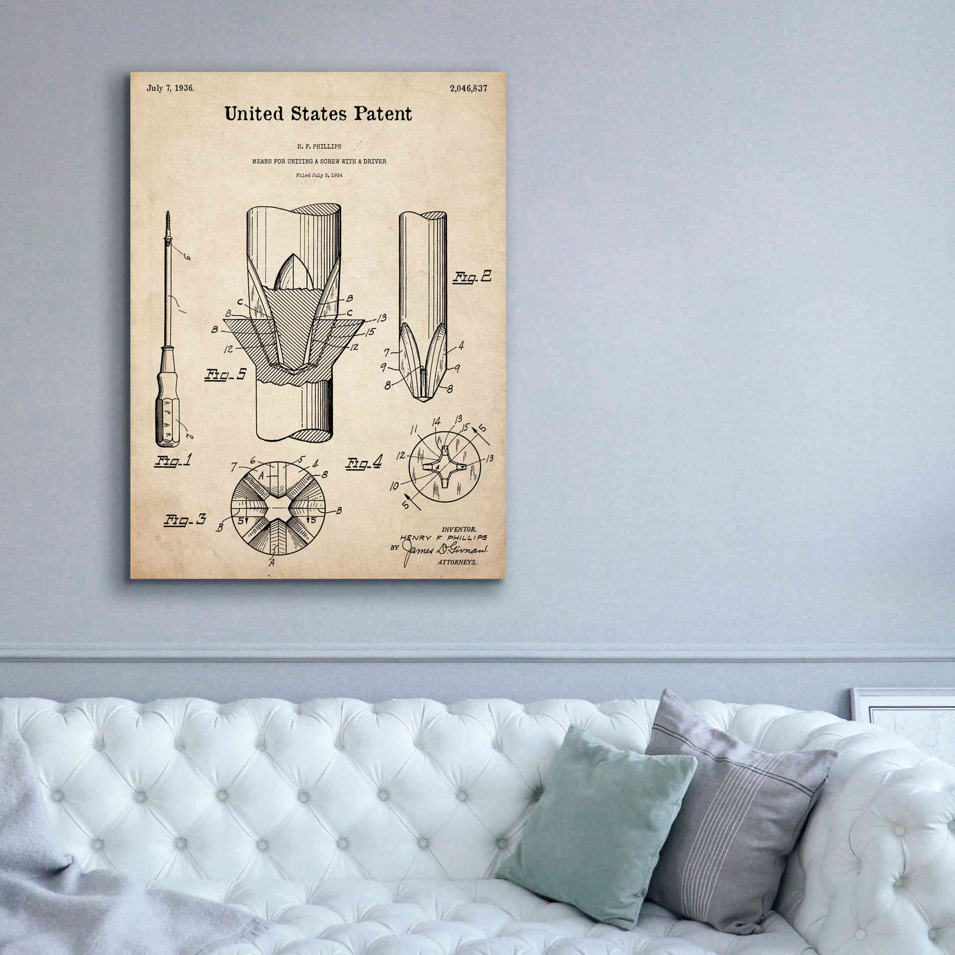 'Screw Driver Blueprint Patent Parchment,' Canvas Wall Art,40 x 54