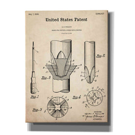 'Screw Driver Blueprint Patent Parchment,' Canvas Wall Art,12x16x1.1x0,18x26x1.1x0,26x34x1.74x0,40x54x1.74x0