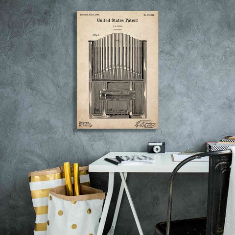 Image of 'Pipe Organ Blueprint Patent Parchment,' Canvas Wall Art,18 x 26