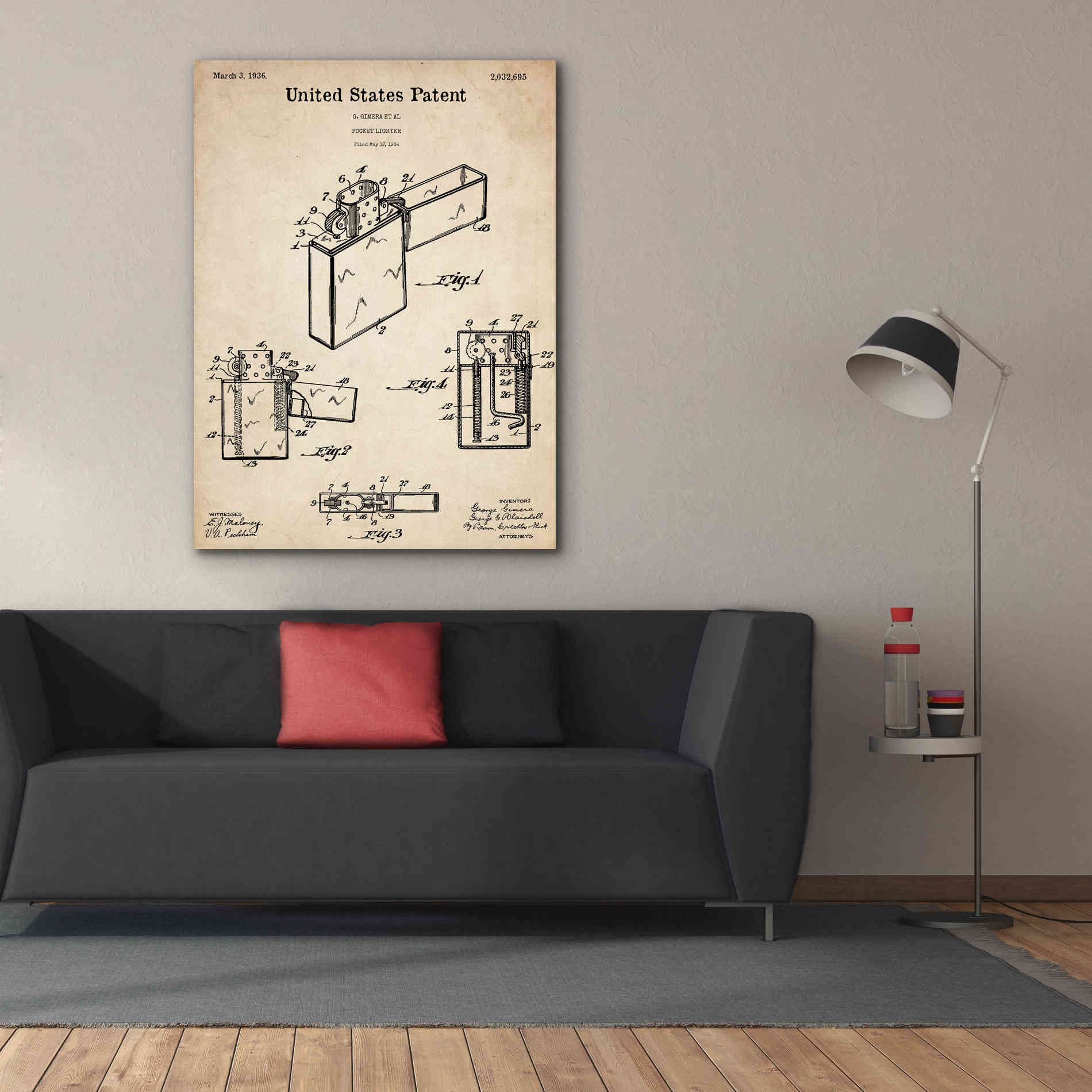 'Pocket Lighter Blueprint Patent Parchment,' Canvas Wall Art,40 x 54