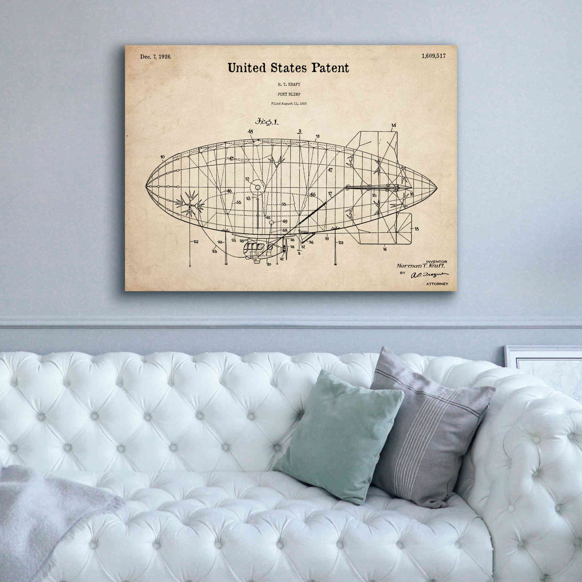'Pony Blimp Blueprint Patent Parchment,' Canvas Wall Art,54 x 40