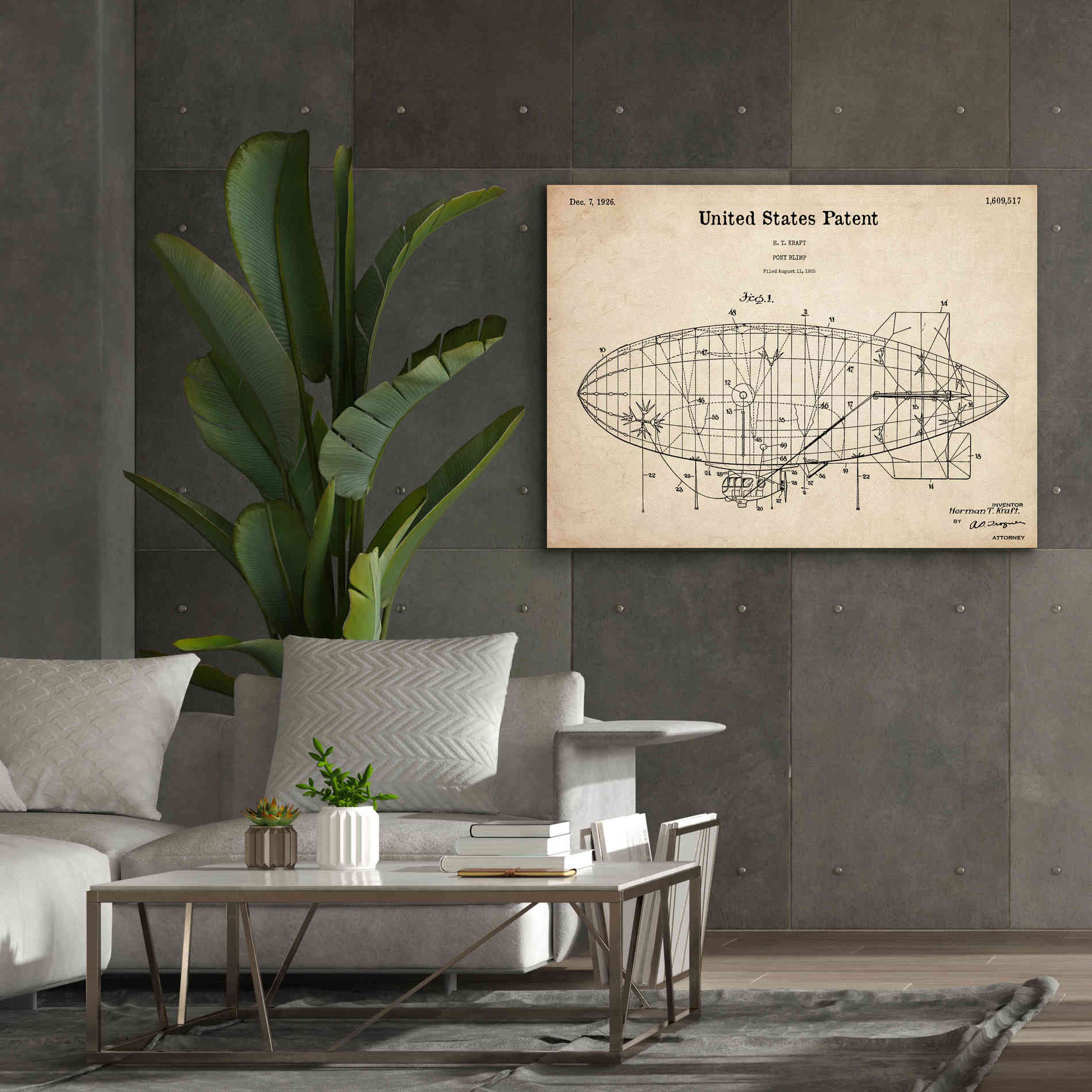'Pony Blimp Blueprint Patent Parchment,' Canvas Wall Art,54 x 40