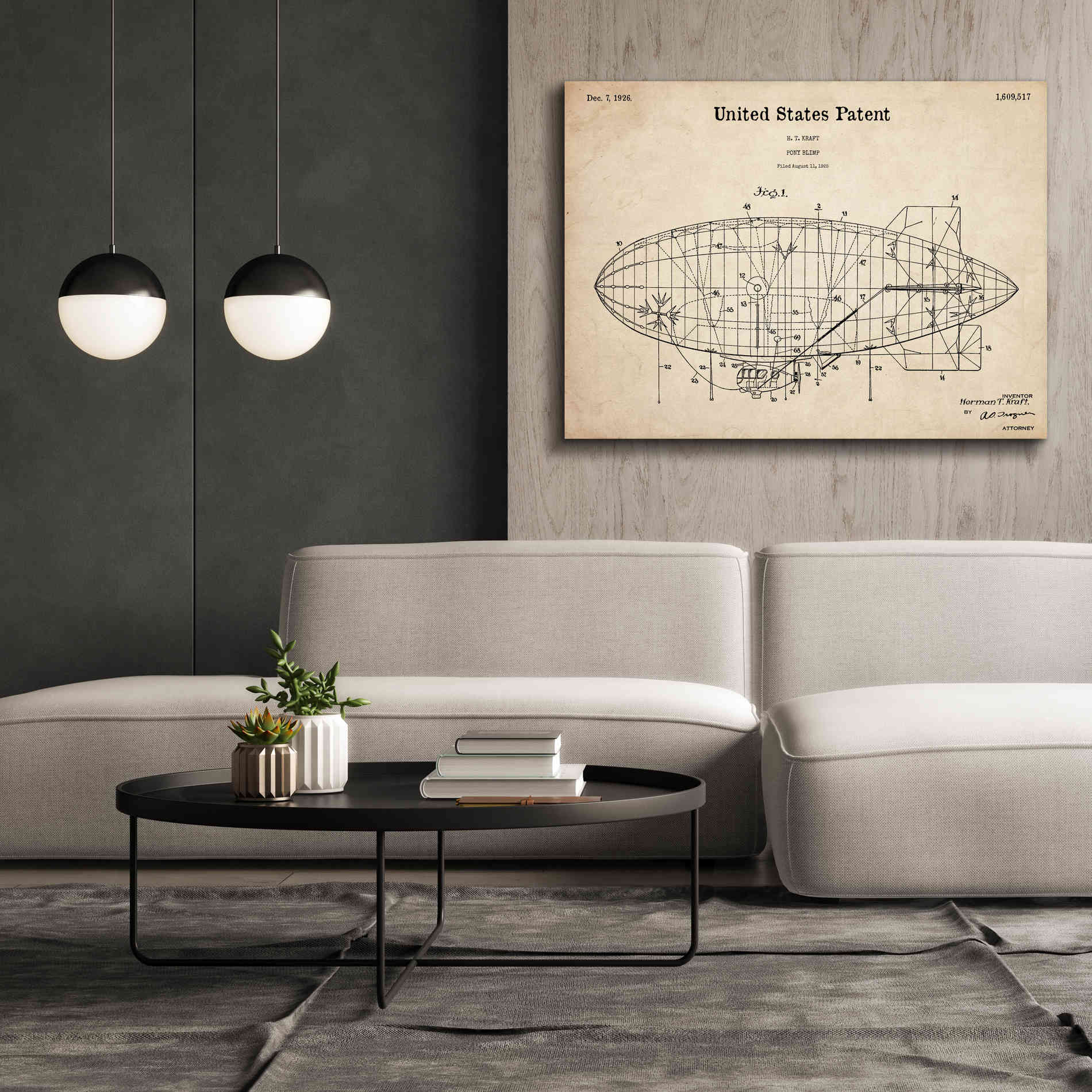 'Pony Blimp Blueprint Patent Parchment,' Canvas Wall Art,54 x 40