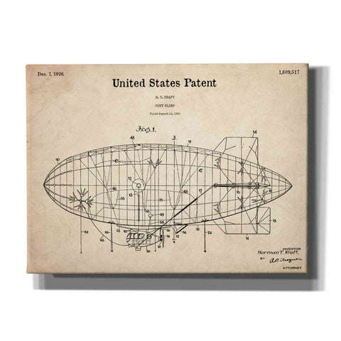 Image of 'Pony Blimp Blueprint Patent Parchment,' Canvas Wall Art,16x12x1.1x0,26x18x1.1x0,34x26x1.74x0,54x40x1.74x0