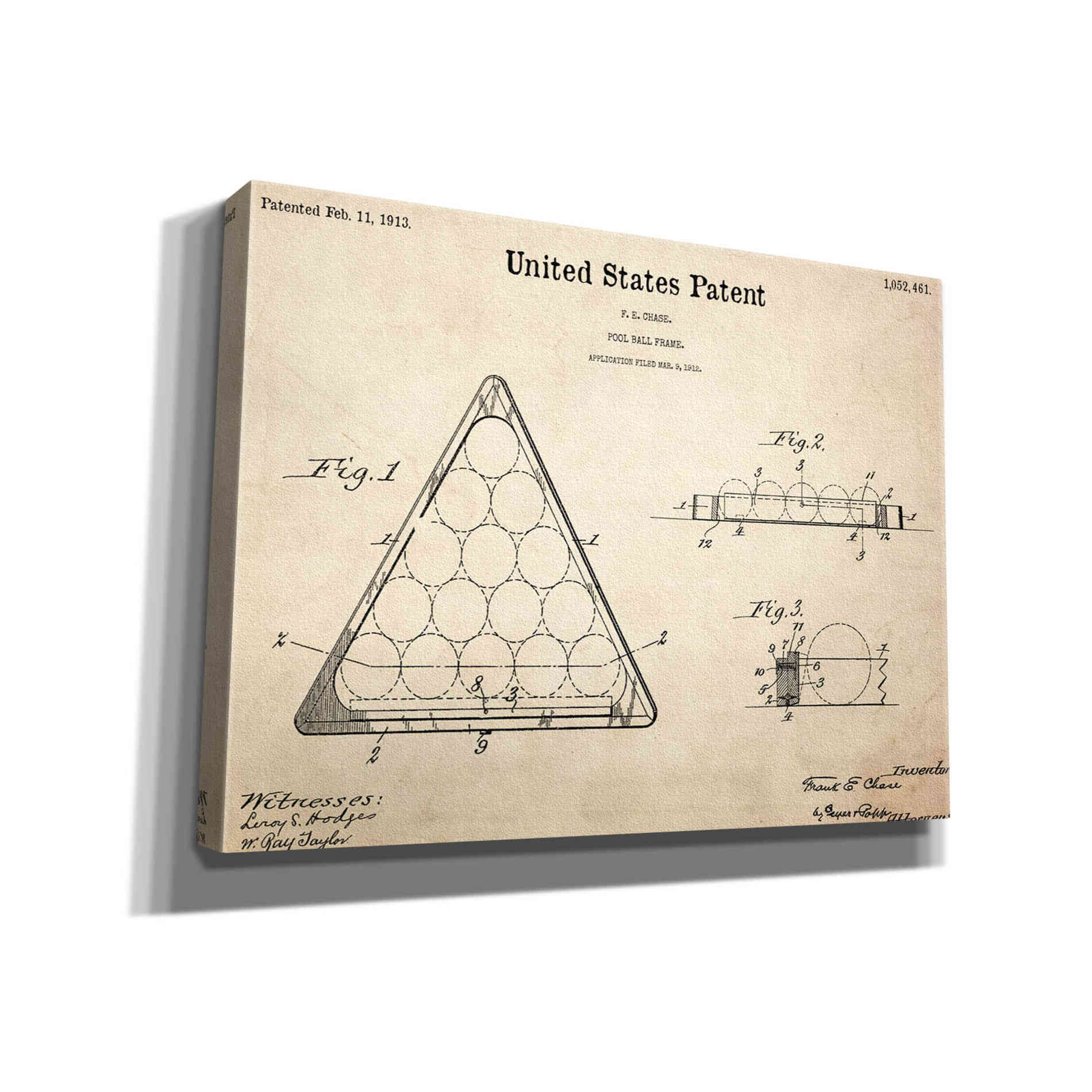 'Pool Ball Frame Blueprint Patent Parchment,' Canvas Wall Art,16x12x1.1x0,26x18x1.1x0,34x26x1.74x0,54x40x1.74x0