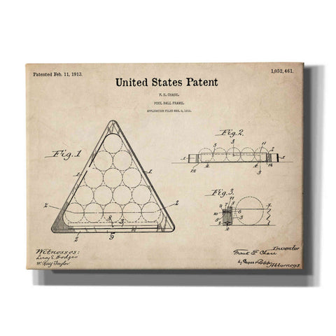 Image of 'Pool Ball Frame Blueprint Patent Parchment,' Canvas Wall Art,16x12x1.1x0,26x18x1.1x0,34x26x1.74x0,54x40x1.74x0