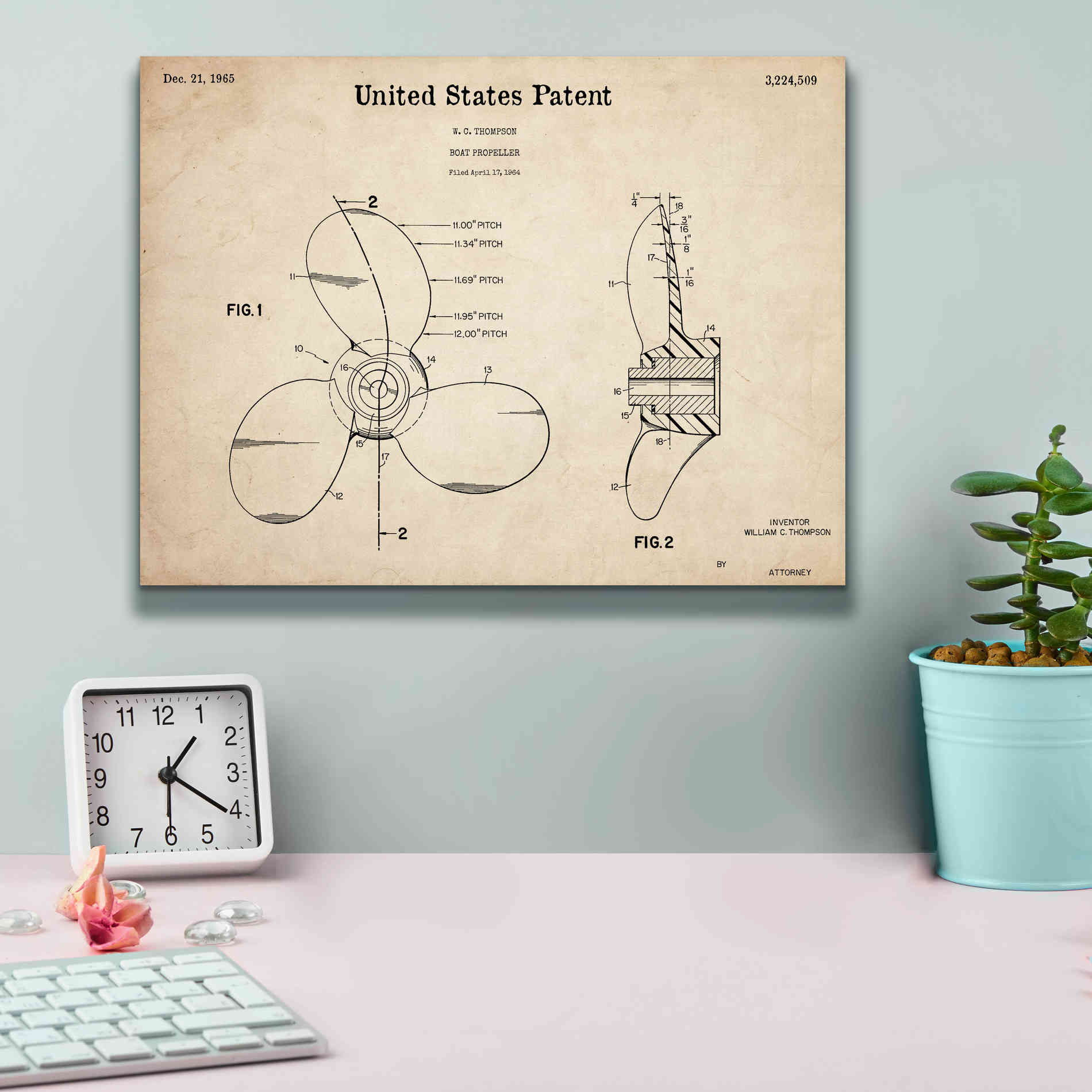 'Boat Propeller Blueprint Patent Parchment,' Canvas Wall Art,16 x 12