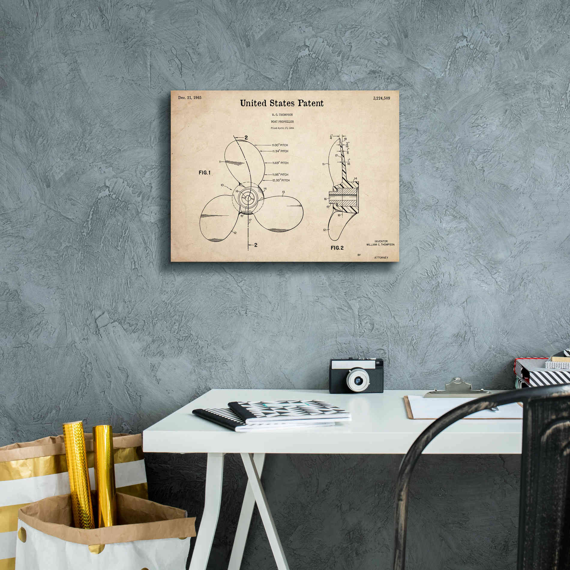 'Boat Propeller Blueprint Patent Parchment,' Canvas Wall Art,16 x 12
